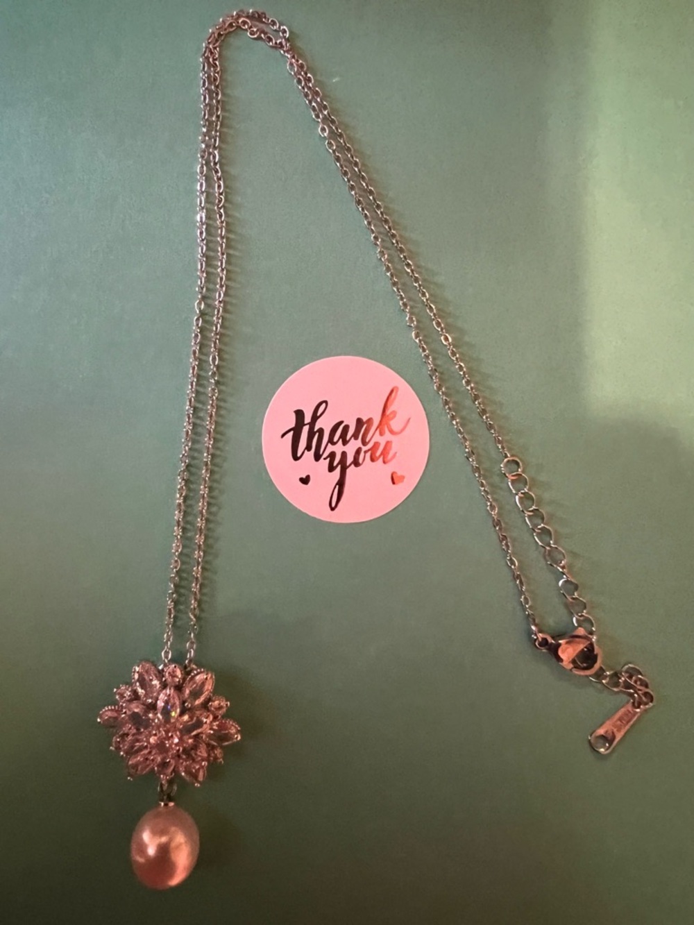 Elegant Silver Floral Pendant Necklace with Pearl Drop